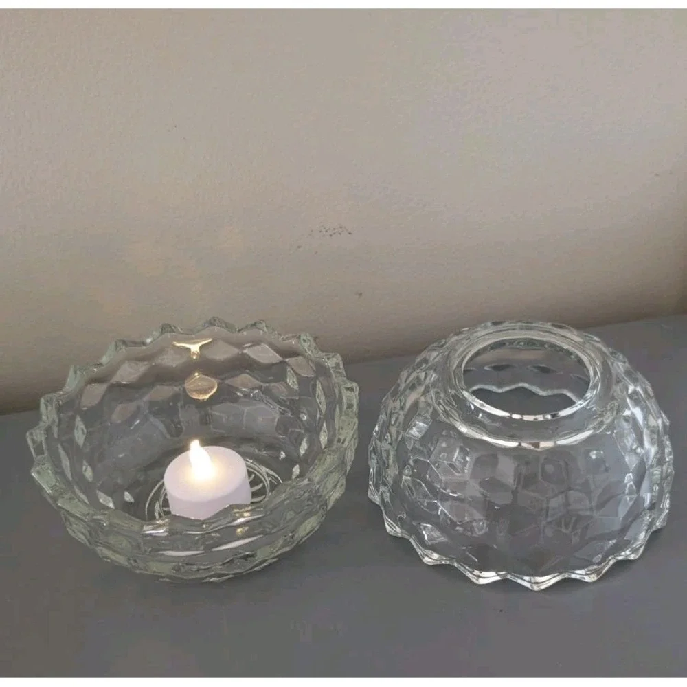 Vtg Clear Cubist Pattern Fairy Lamp 2 pc Glass Globe Beautiful Decor Romantic